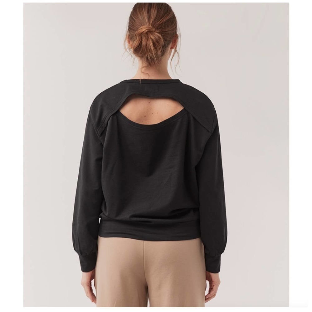 Pact Peek A Boo Crew Sweatshirt Black Open Back Womens Size: M - Picture 3 of 9